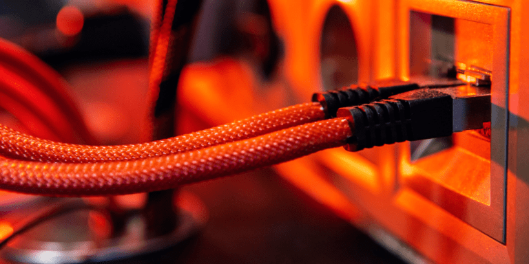 Structured cables in red light background